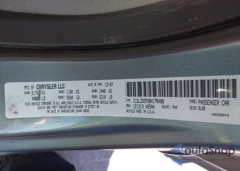 2008 Chrysler Sebring Limited z USA, uszkodzony, nr VIN 1C3LC65M38N178488